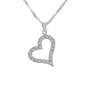 14K White Gold 0.65 Carat Cubic Zirconia Heart Pendant On 16&quot; Link Chain Necklace