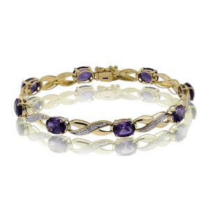 12.00 Carat Oval Cut Amethyst Diamond Accent 14k Gold Bracelet