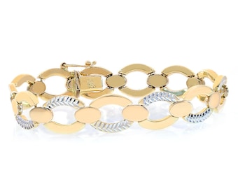 ソリッド14Kゴールド ツートンカラー 光沢ファンシーリンク 安全なロブスターロッククラスプ付き (5mm), ゴールド, 0 並行輸入品 14K ソリッド ゴールド メンズ キューバン リンク ID ブレスレット 8