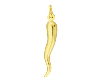 14K Yellow Gold Italian Horn 3D Lucky Pendant