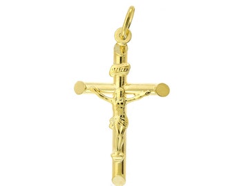 14K Yellow Gold Crucifix Religious Cross Pendant Italy
