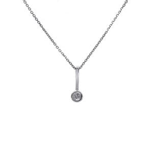 0.10 Carat Round Diamond Bezel Set Solitaire Pendant on 16&quot; Chain 14K White Gold