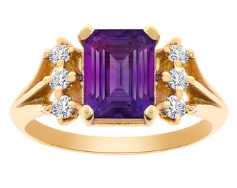 Anello in Oro 14k 1.50 Ct. Ametista Vintage 0.12 Ct. Diamanti 14k