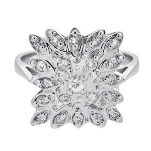 0.33 Carat Diamond Vintage Flower Ring 14K White Gold