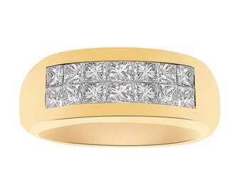 1.20 Carat Invisible Set Princess Cut Diamond Wedding Band 18K Yellow Gold