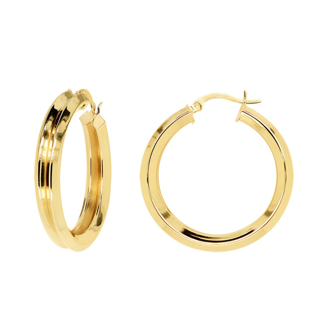 Double Hoop Earrings 14K Yellow Gold Etsy Canada