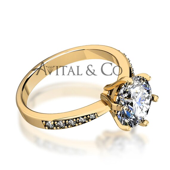 Bague De Fiançailles Mkali - Diamant Simulé 2 Carats Or Jaune 14k, Taille 7-10
