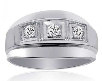 0.50 Carat Mens Round Cut Diamond Wedding Band 14K White Gold