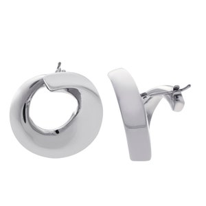 14K Or Blanc Twisted Round Forme Hoop Boucles d’Oreilles Italie 6.6 gramme
