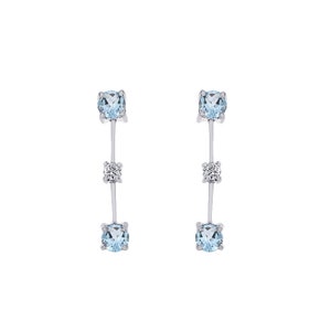 0.12 Ct.tw. Aquamarine And Diamond Three Stone Journey Earrings 14K