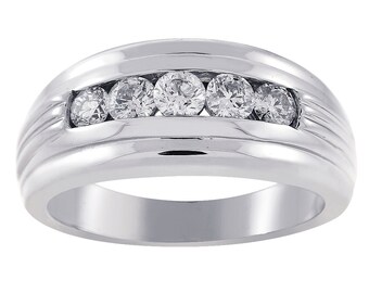 0.85 Carat Mens Round Cut Diamond Wedding Band 14K White Gold