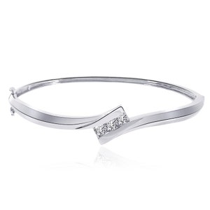 0.45 Carat G-SI1 Natural Round Brilliant Diamond Bangle Bracelet 14K White Gold