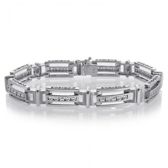 Carat Mens Channel Set Round Cut Diamond Bracelet 14K White