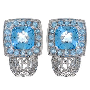 4.00 Karat Blautopas und 0,10 Karat Diamant Ohrringe 14K Weißgold