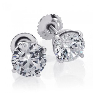 3.00 Ct. tw. Round Brilliant Cut Lab Grown D Color VVS Clarity Diamond Earrings with Screw back or Basket Stud Earrings Solid 14K Gold