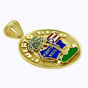 Puerto Rico Island Palm Tree Multicolor Enamel Medal Pendant 14K YG image 2