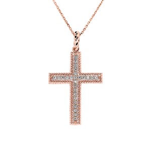 0.30 Ct. tw. Round Cut Diamonds Cross Necklace 14K Rose Gold