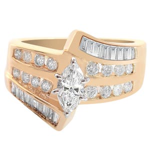 0.75 Carat Marquise Cut Diamond Vintage Style Engagement Ring 14K Yellow Gold