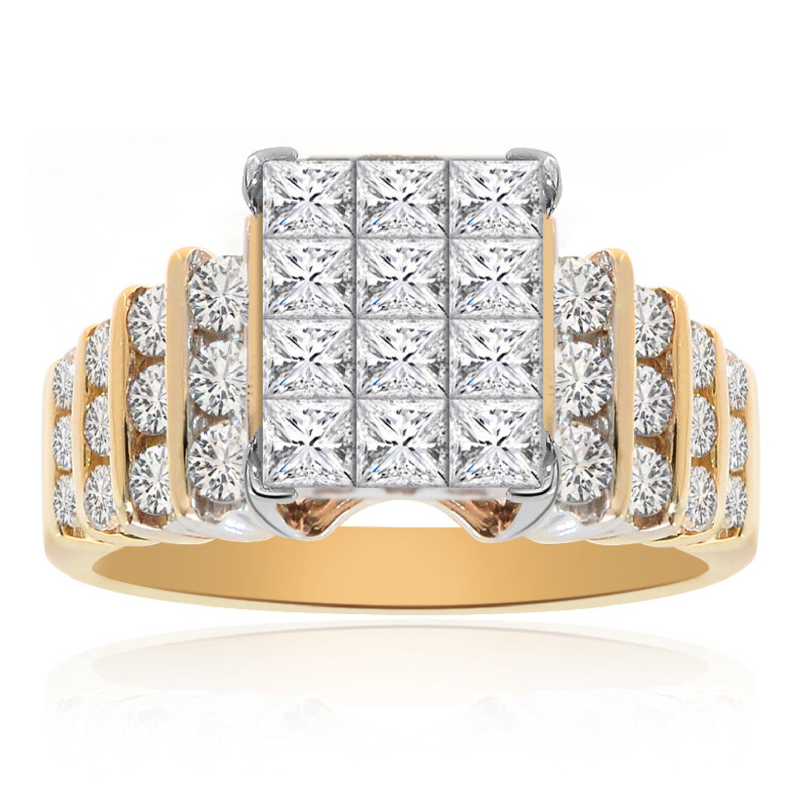 1.00 Carat Princess/round Cut Diamond Square Cluster Ring 14K - Etsy