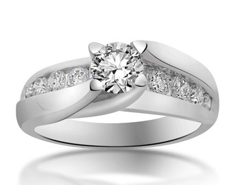 1.00 Carat H-VS2 Natural Round Cut Diamond Engagement Ring 18K White Gold