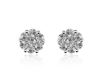 1.00 Carat Diamond Stud Earrings 14K White Gold