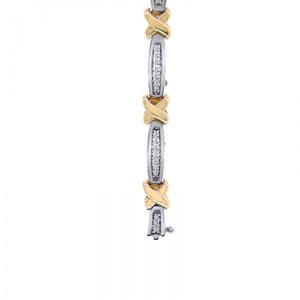 1.00 Carat Diamond X-Shaped Link 14K Two Tone Gold Bracelet image 3