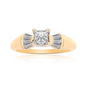 Anello di fidanzamento con diamanti taglio 14K Princess/Baguette 0.55 carati