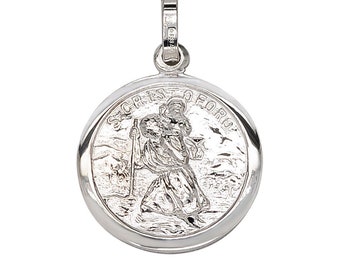 925 Sterling Silver St. Christopher Religious Medal Pendant Necklace Italy