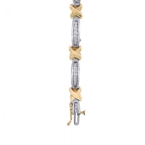 1.00 Carat Diamond X-Shaped Link 14K Two Tone Gold Bracelet image 2