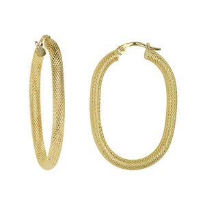 Mesh Oval Hoop Earrings 14K Yellow Gold