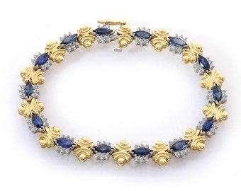 14K サファイア ダイヤモンド XO ブレスレット 3ctw 7インチ 14KT 