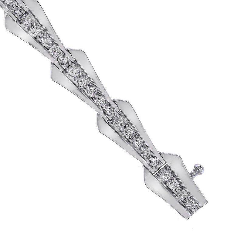 1.50 Carat Round Cut Diamond Fancy Link Bracelet 14K White Gold image 3