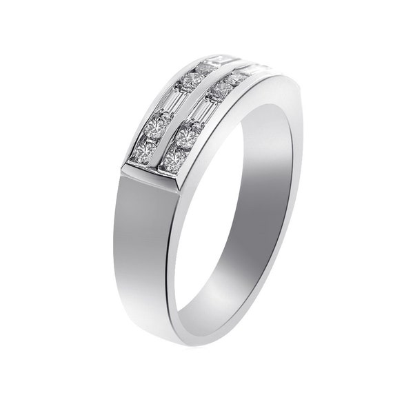 1.00 Carat Round & Baguette Diamond Womens Wedding Band