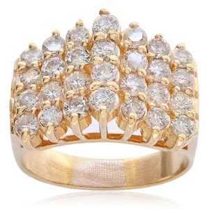 1.50 Carat Round Cut Prong Setting Diamond Cluster Pyramid Ring 14K Yellow Gold
