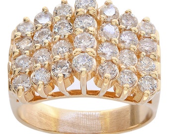 1.50 Carat Round Cut Prong Setting Diamond Cluster Pyramid Ring 14K Yellow Gold