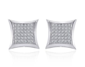 Orecchini a doppio set di zirconi cubici quadrati, molto eleganti, realizzati in argento sterling massiccio di grado 925 - Italia