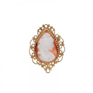 14k Yellow Gold Large Oval Cameo Portrait Pendant Brooch image 1