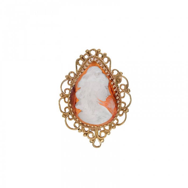 14k Yellow Gold Large Oval Cameo Portrait Pendant Brooch image 1