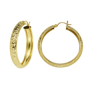 Diamond Cut Hoop Earrings 14K Yellow Gold