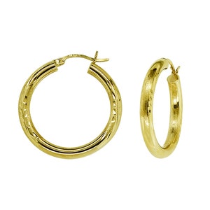 Diamond Cut Hoop Earrings 14K Yellow Gold