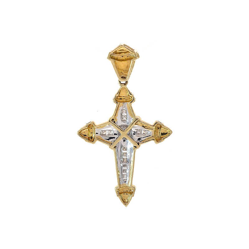 14K イエローゴールドペンダント 14金 クロスペンダント ゴールド 0.30 カラット ラウンドカット ダイヤモンド クロス ペンダント 14K