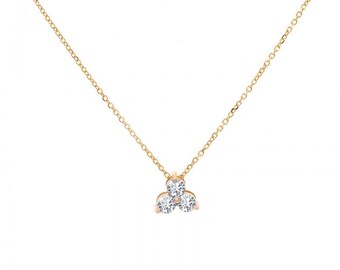 0.50 Carat Round Diamond Three Stone Cluster Pendant in 14K Yellow Gold