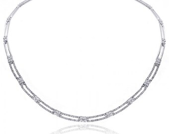 4.50 Carat Diamond Rectangular and Cluster Link Chain 14K White Gold Necklace