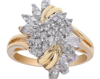 0.75 Carat Diamond Marquise Cluster Twist Ring 14K Two Tone Gold