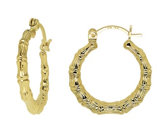 Bamboo Hoop Earrings 14K Yellow Gold