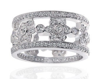 14K White Gold Designer Antique Eternity Wedding Ring 2.00 ctw