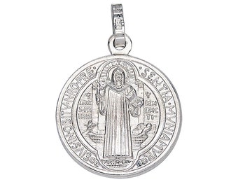 925 Sterling Silver St. Benedict Religious Medal Pendant Italy