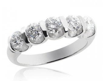 1.45 Carat Round Brilliant 5 Stone Diamond Wedding Ring Platinum