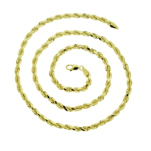 5mm Rope Chain Diamond Cut Necklace Solid 14K Yellow Gold