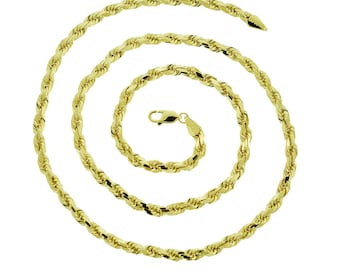 5mm Rope Chain Diamond Cut Necklace Solid 14K Yellow Gold